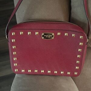 Michael Kors Red Saffiano Leather Studded Crossbody